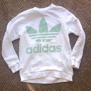 Adidas mint green and white hoodless sweatshirt